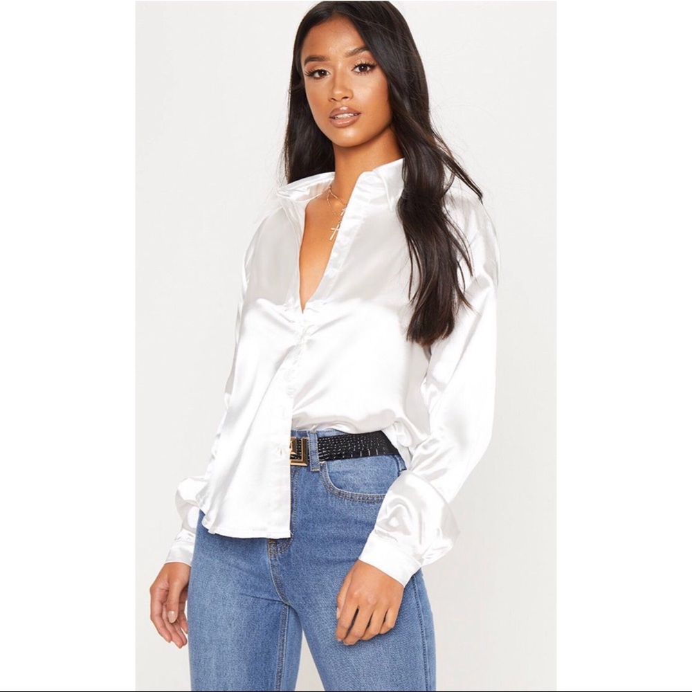 Petite White Satin Shirt